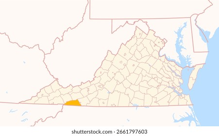 Mapa del condado de Grayson (Virginia, US) que muestra el estado federal con el condado resaltado