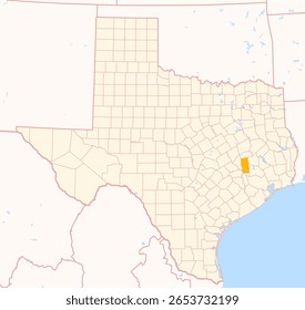 Map of the County Grimes (Texas, US) showing the Federal State with the highlighted County