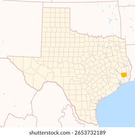 Map of the County Hardin (Texas, US) showing the Federal State with the highlighted County