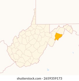 Mapa del condado de Hardy (Virginia Occidental, EE.UU.) que muestra el estado federal con el condado destacado