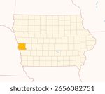 Map of the County Harrison (Iowa, US) showing the Federal State with the highlighted County