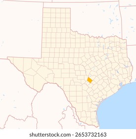 Map of the County Hays (Texas, US) showing the Federal State with the highlighted County