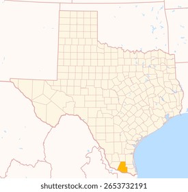 Map of the County Hidalgo (Texas, US) showing the Federal State with the highlighted County