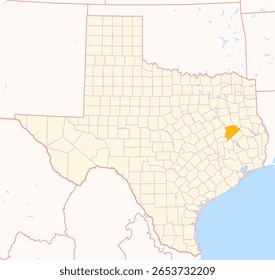 Map of the County Houston (Texas, US) showing the Federal State with the highlighted County