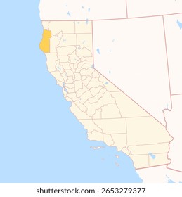 Map of the County Humboldt (California, US) showing the Federal State with the highlighted County