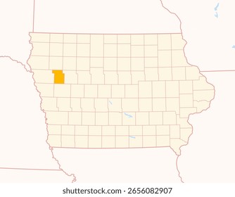 Map of the County Ida (Iowa, US) showing the Federal State with the highlighted County