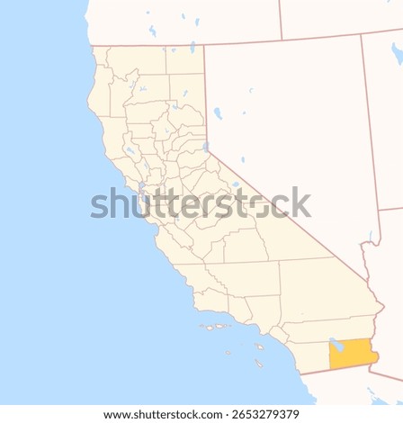 Map of the County Imperial (California, US) showing the Federal State with the highlighted County