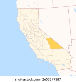 Map of the County Inyo (California, US) showing the Federal State with the highlighted County