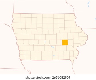 Mapa del condado de Iowa (Iowa, US) que muestra el estado federal con el condado resaltado