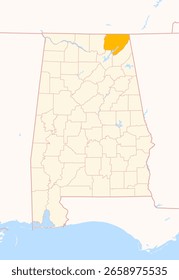 Mapa do Condado de Jackson (Alabama, EUA) mostrando o Estado Federal com o Condado destacado