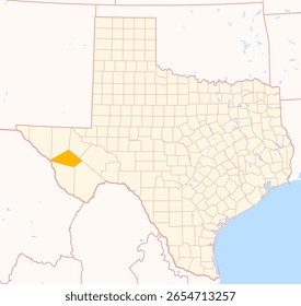 Map of the County Jeff Davis (Texas, US) showing the Federal State with the highlighted County