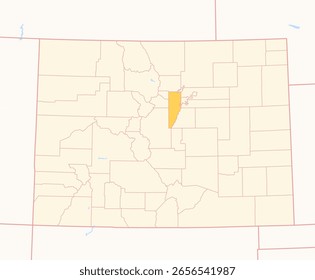 Map of the County Jefferson (Colorado, US) showing the Federal State with the highlighted County