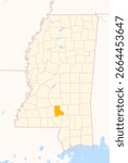 Map of the County Jefferson Davis (Mississippi, US) showing the Federal State with the highlighted County