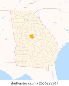 Map of the County Jones (Georgia, US) showing the Federal State with the highlighted County