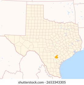 Map of the County Karnes (Texas, US) showing the Federal State with the highlighted County