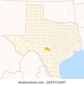 Map of the County Kerr (Texas, US) showing the Federal State with the highlighted County