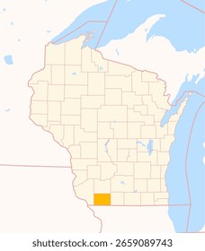 Mapa del condado de Lafayette (Wisconsin, US) que muestra el estado federal con el condado resaltado