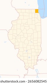 Landkarte des County Lake (Illinois, USA) mit dem Bundesstaat mit dem markierten County