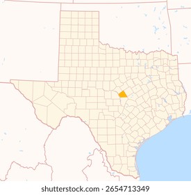 Map of the County Lampasas (Texas, US) showing the Federal State with the highlighted County