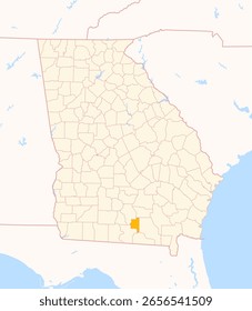 Mapa del condado de Lanier (Georgia, Estados Unidos) que muestra el estado federal con el condado destacado