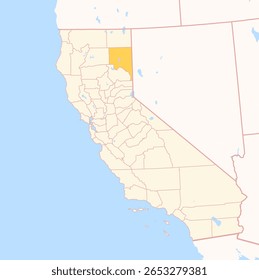 Map of the County Lassen (California, US) showing the Federal State with the highlighted County
