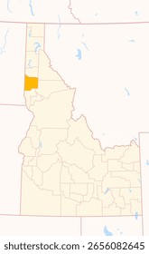 Mapa del condado de Latah (Idaho, US) que muestra el estado federal con el condado resaltado
