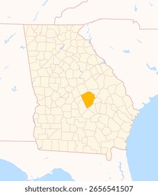 Mapa del condado de Laurens (Georgia, Estados Unidos) que muestra el estado federal con el condado resaltado