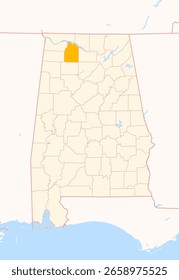 Mapa do Condado de Lawrence (Alabama, EUA) mostrando o Estado Federal com o Condado em destaque