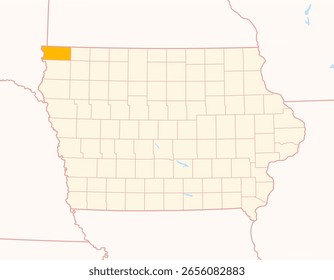 Landkarte des County Lyon (Iowa, USA) mit dem Bundesstaat mit dem markierten County