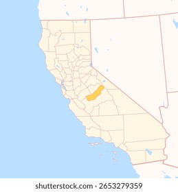 Map of the County Madera (California, US) showing the Federal State with the highlighted County