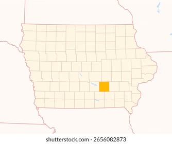 Mapa del condado de Mahaska (Iowa, US) que muestra el estado federal con el condado destacado