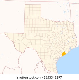 Map of the County Matagorda (Texas, US) showing the Federal State with the highlighted County