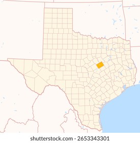 Map of the County McLennan (Texas, US) showing the Federal State with the highlighted County