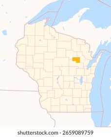 Mapa del condado de Menominee (Wisconsin, US) que muestra el estado federal con el condado resaltado