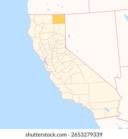 Map of the County Modoc (California, US) showing the Federal State with the highlighted County
