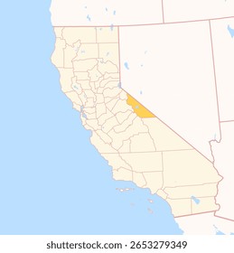 Map of the County Mono (California, US) showing the Federal State with the highlighted County