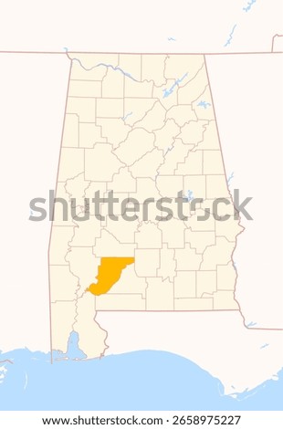 Map of the County Monroe (Alabama, US) showing the Federal State with the highlighted County