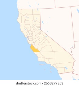 Map of the County Monterey (California, US) showing the Federal State with the highlighted County