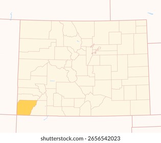 Landkarte der Grafschaft Montezuma (Colorado, USA) mit dem Bundesstaat mit dem markierten Bezirk