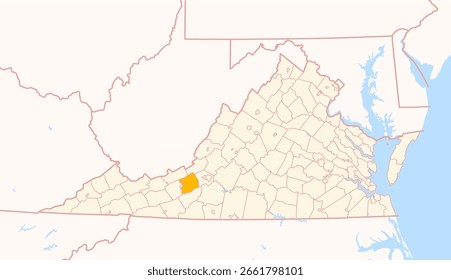 Mapa del condado de Montgomery (Virginia, US) que muestra el estado federal con el condado resaltado