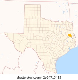 Map of the County Nacogdoches (Texas, US) showing the Federal State with the highlighted County