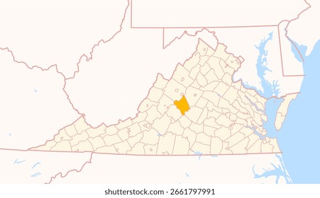 Mapa del condado de Nelson (Virginia, US) que muestra el estado federal con el condado resaltado