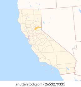 Map of the County Nevada (California, US) showing the Federal State with the highlighted County