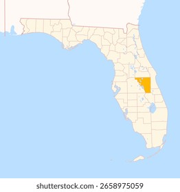 Mapa del condado de Osceola (Florida, Estados Unidos) que muestra el estado federal con el condado destacado