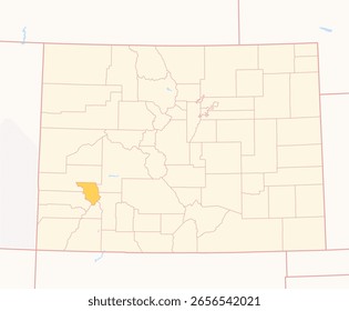 Mapa del condado de Ouray (Colorado, US) que muestra el estado federal con el condado resaltado