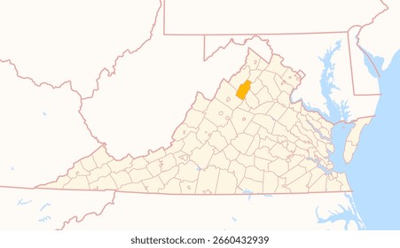 Map of the County Page (Virginia, US) showing the Federal State with the highlighted County