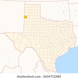Mapa do Condado de Parmer (Texas, EUA) mostrando o Estado Federal com o Condado destacado