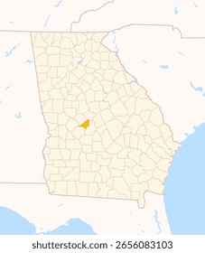 Map of the County Peach (Georgia, US) showing the Federal State with the highlighted County