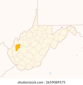 Map of the County Putnam (West Virginia, US) showing the Federal State with the highlighted County