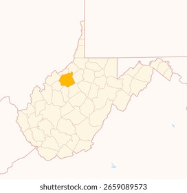 Mapa do Condado de Ritchie (Virgínia Ocidental, EUA) mostrando o Estado Federal com o Condado destacado